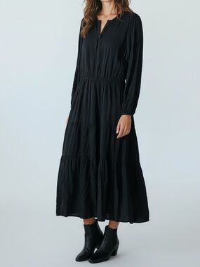 Christy Dawn Deadstock/Upcycled Black Tiered Midi Dress Women’s M/L